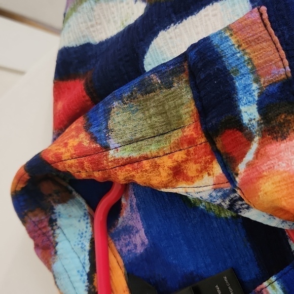 Ali Miles Colorful Abstract Patterned Coat Bell Sleeve Career Artsy Contemporary - Picture 11 of 12